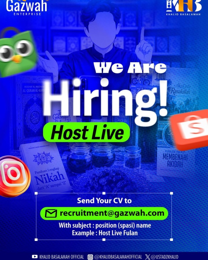 Lowongan Kami mengajak kaum Muslimin untuk bergabung menjadi bagian dari Gazwah Enterprise! di Gazwah Enterprise